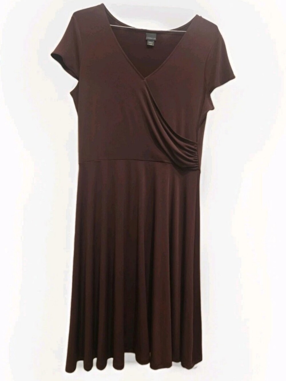 Covington V-Neck Short Sleeve Burgundy Wrap-Detail Dress